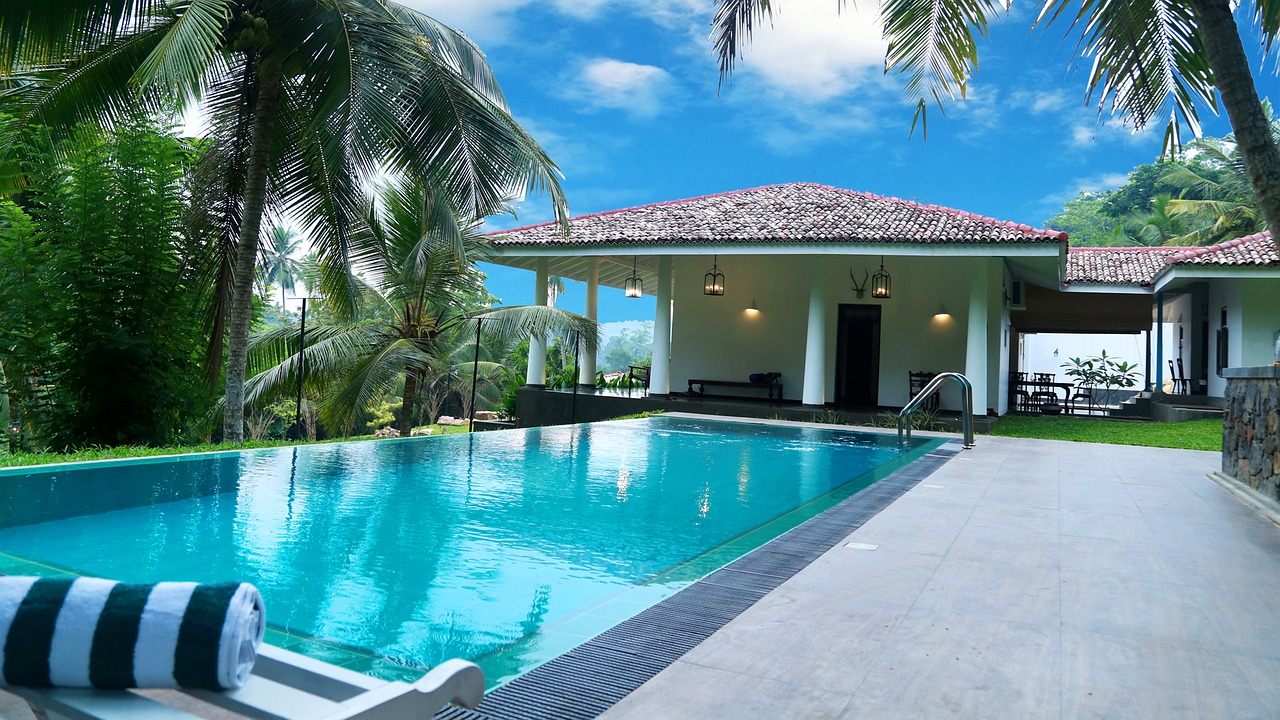 piscina con giardino e palme